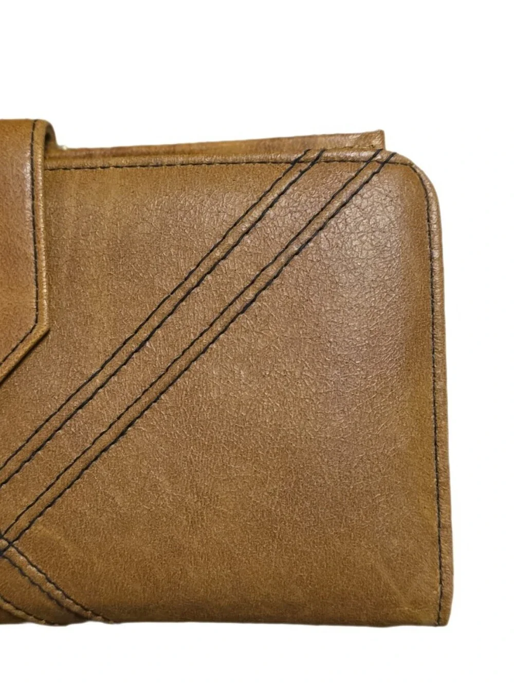 Vintage70s Kisslock Baronet Brown Leather Chevron Stitched Clutch Wallet – Boho